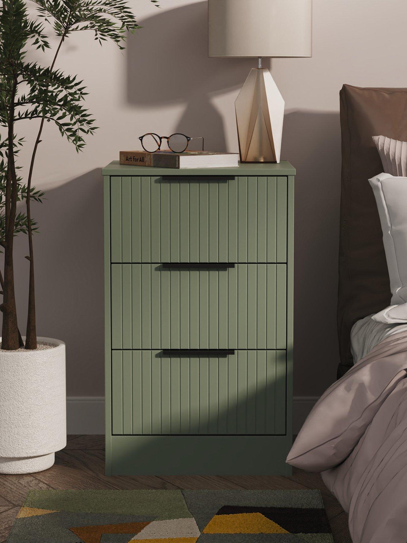 SWIFT Nevada Ready Assembled 3 Drawer Bedside Chest - Green
