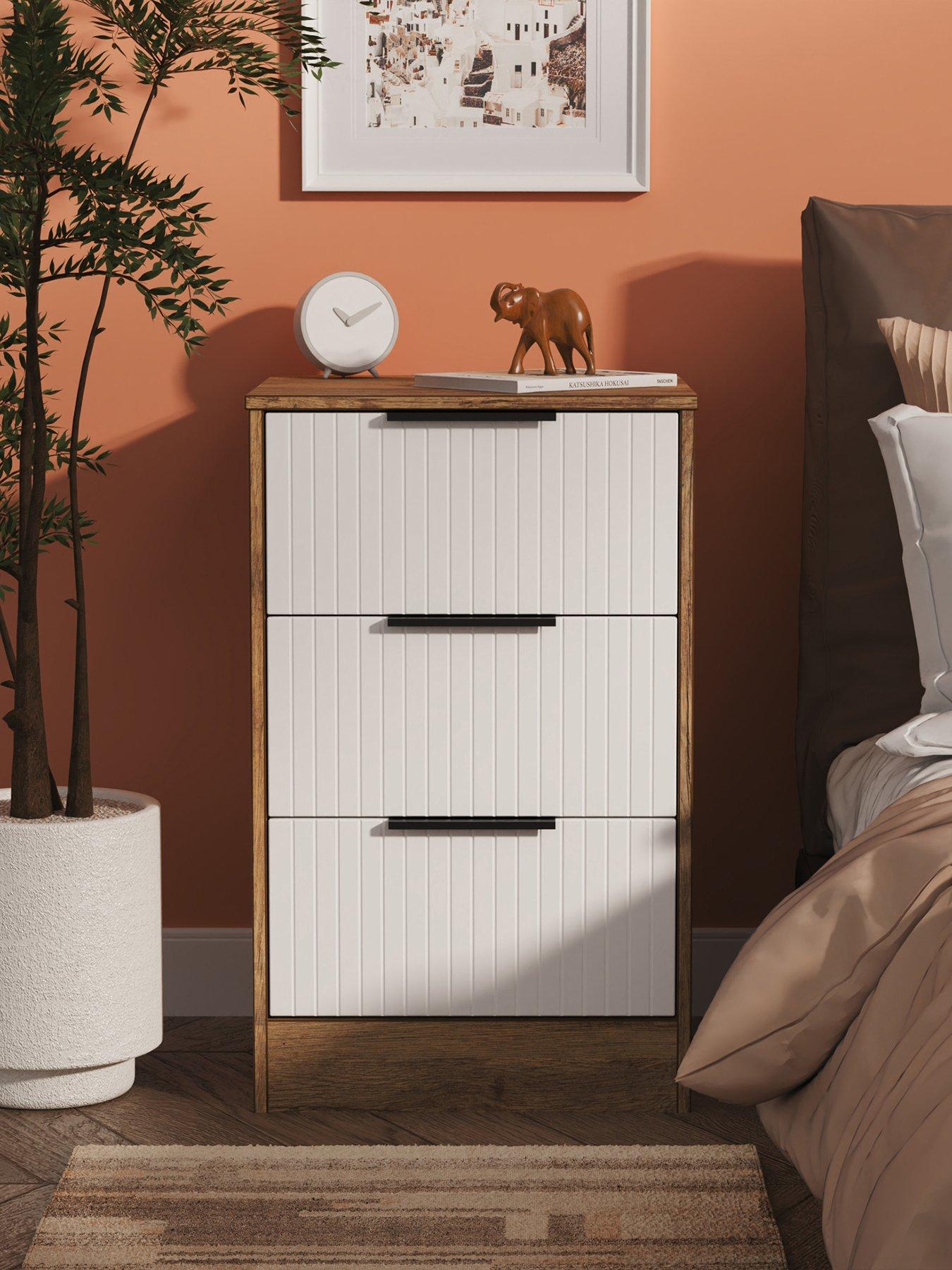 SWIFT Nevada 3 Drawer Bedside Table - White/Oak
