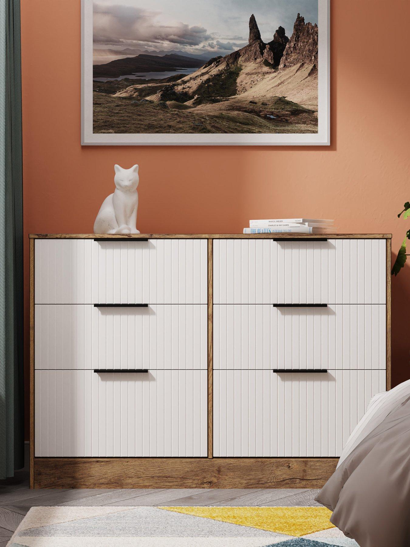 undefined Nevada Ready Assembled 6 Drawer Chest - White/Oak