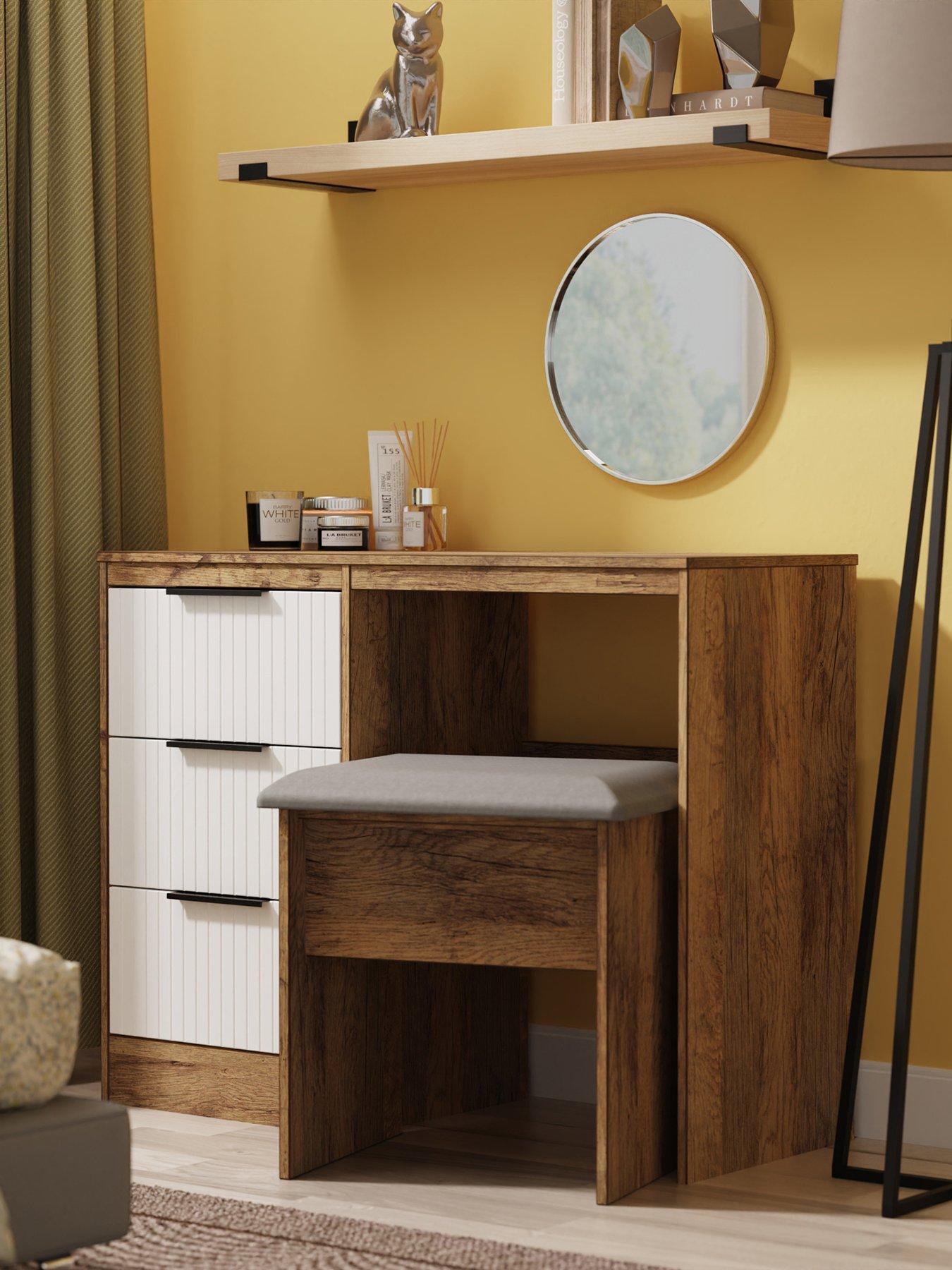 SWIFT Nevada Ready Assembled 3 Drawer Desk/Dressing Table - White/Oak