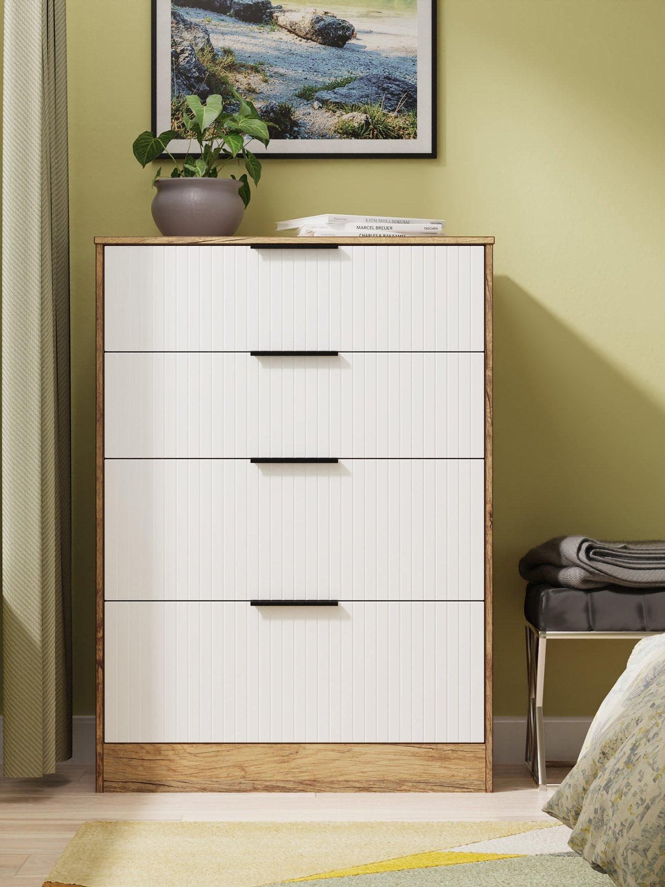SWIFT Nevada Ready Assembled 4 Drawer Graduated Chest - White/Oak