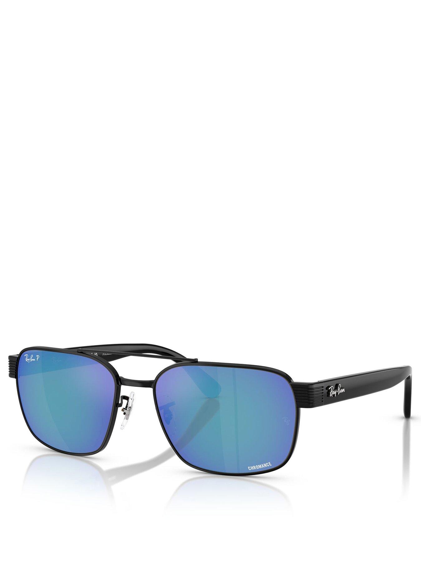 undefined RB3751 Chromance Square Sunglasses- Black/Blue