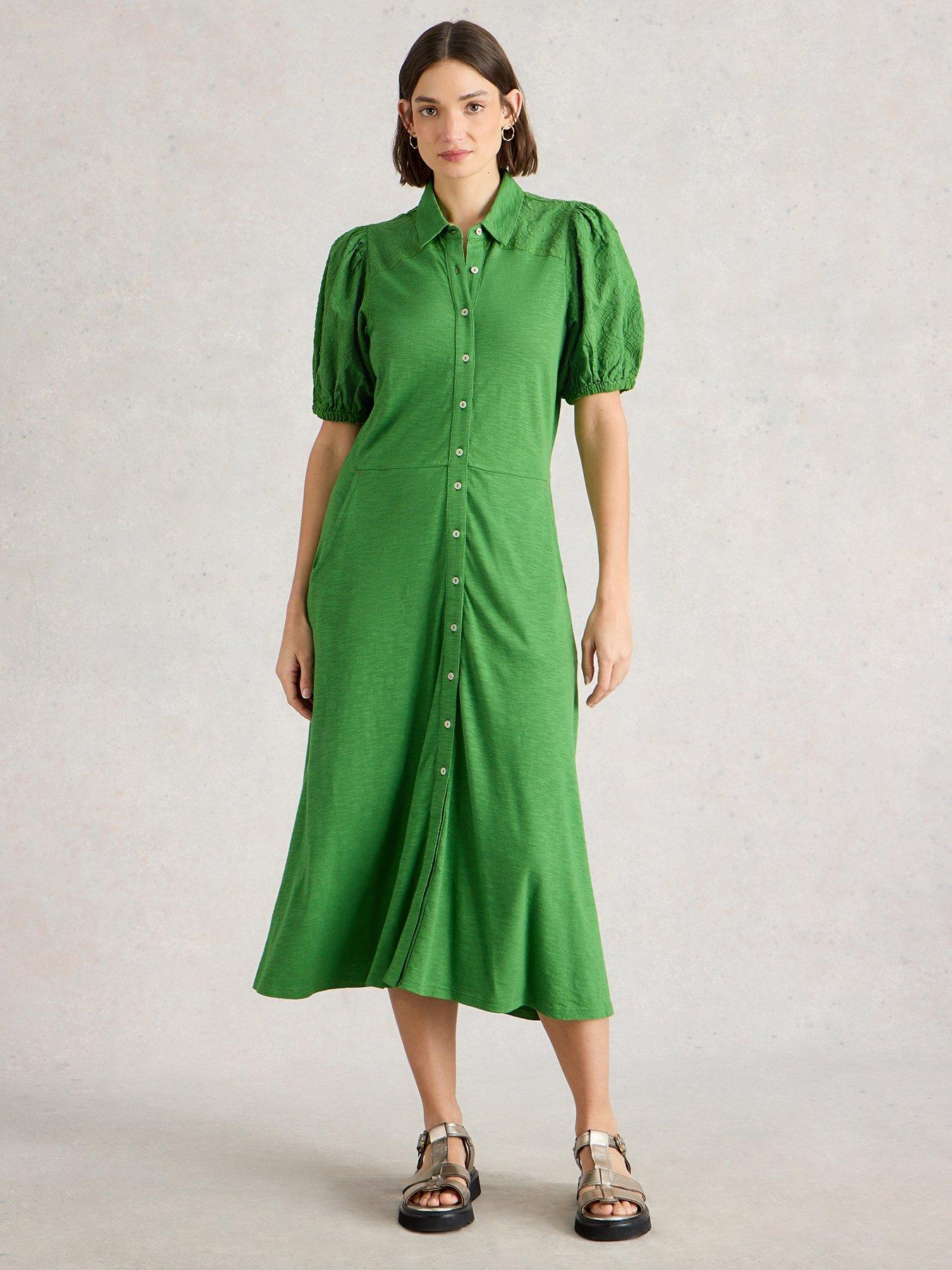 undefined Rua Broderie Shirt Dress - Green