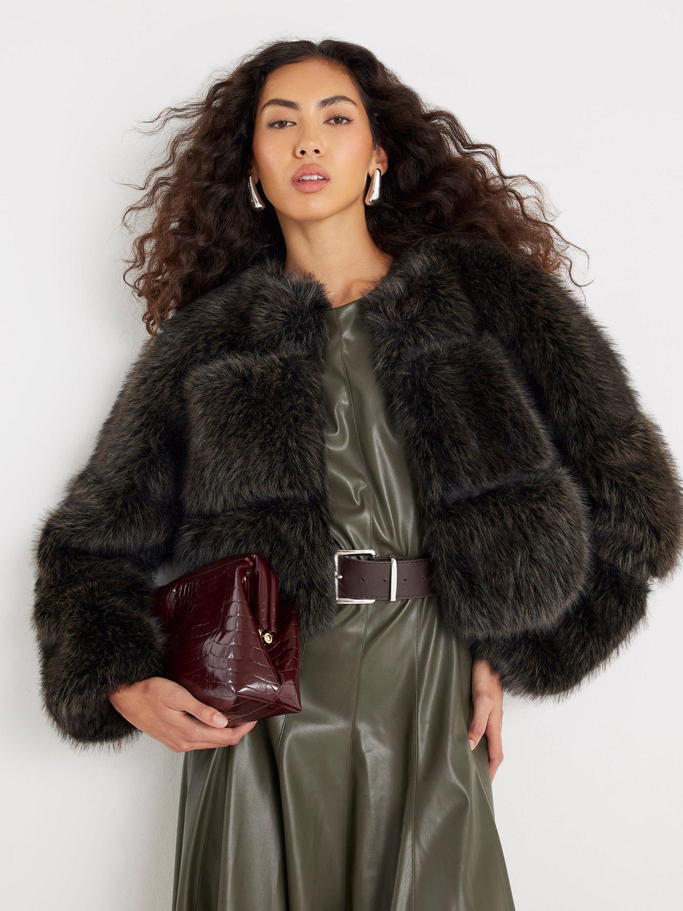 undefined Crop Panel Fur Jacket - Dark Brown