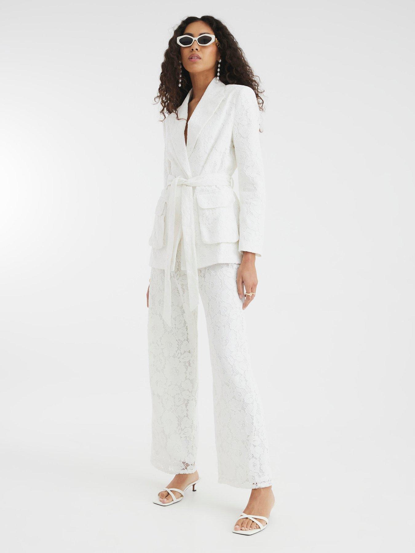 undefined Lace Wide Tailored Trousers - White