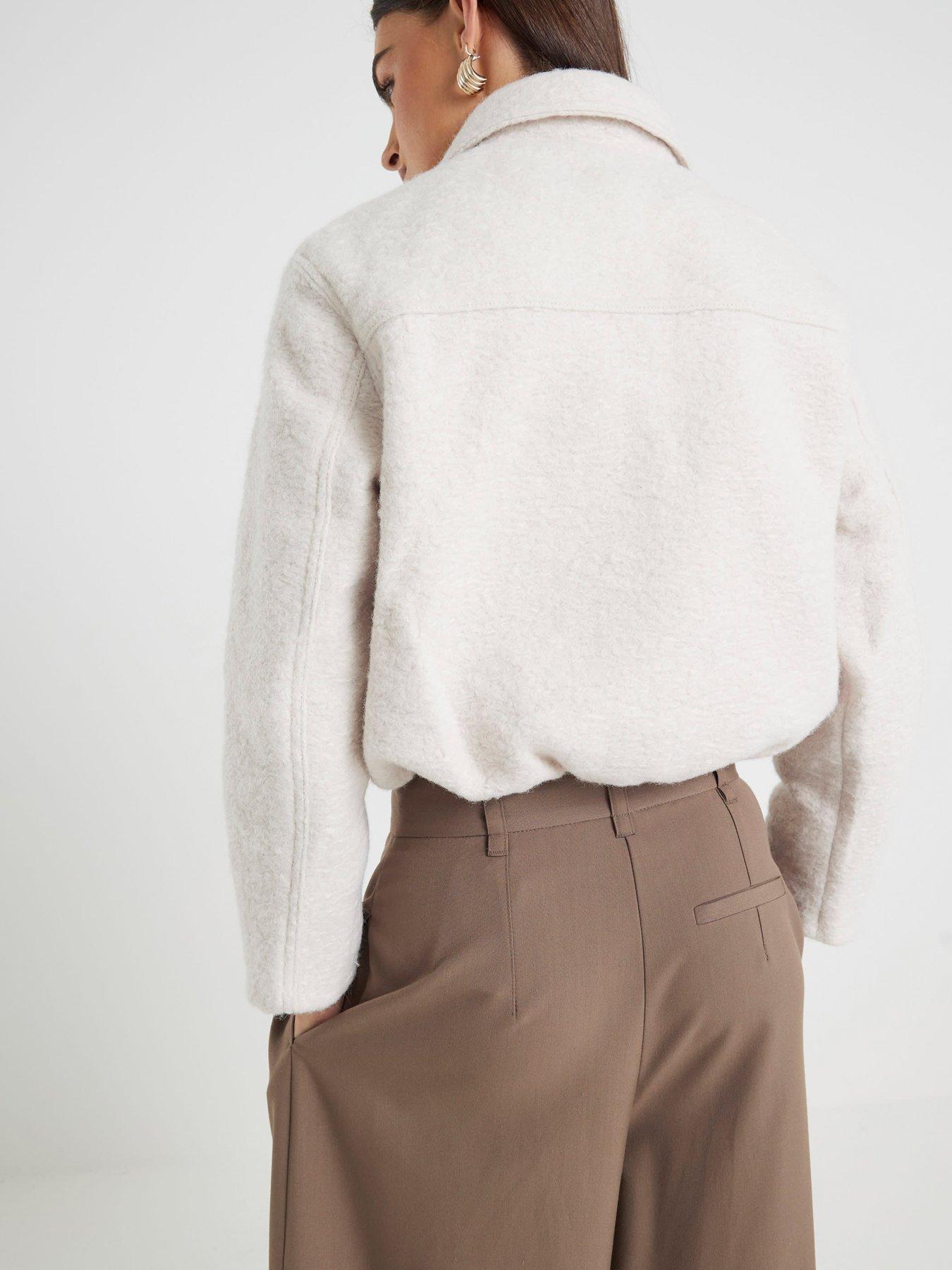 Image 2 of 6 of River Island Harrington Wool Zip Up Jacket - Cream