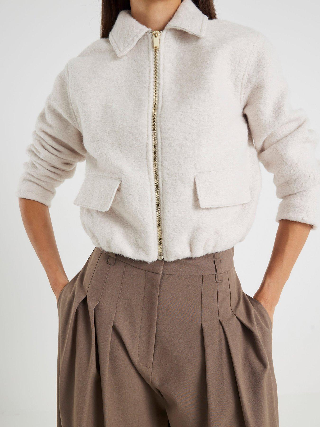 Image 4 of 6 of River Island Harrington Wool Zip Up Jacket - Cream