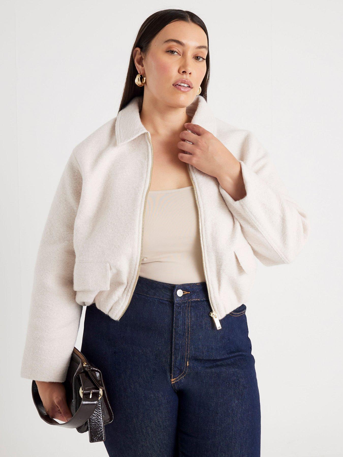 Image 5 of 6 of River Island Harrington Wool Zip Up Jacket - Cream