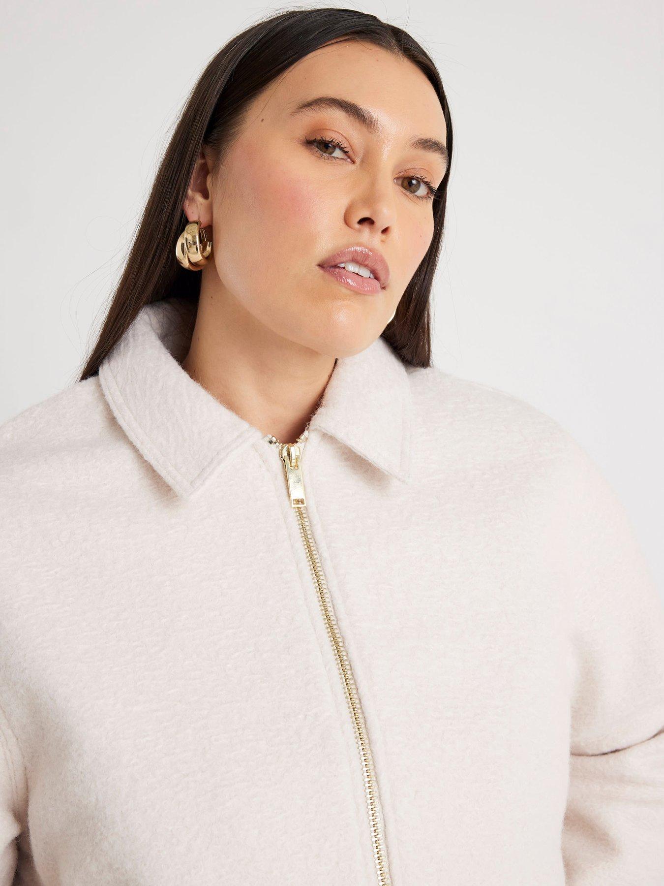 Image 6 of 6 of River Island Harrington Wool Zip Up Jacket - Cream