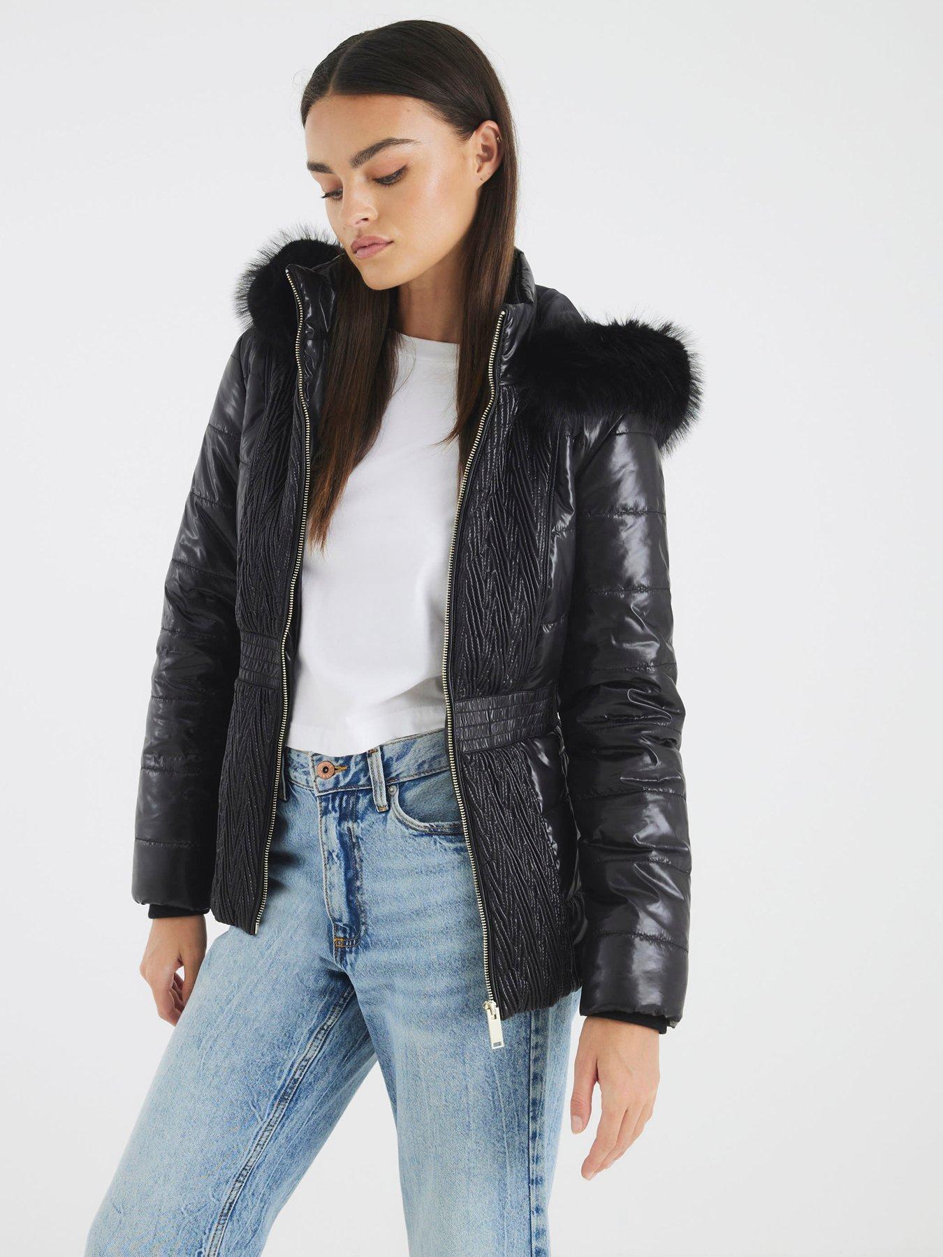 Image 1 of 4 of River Island Hooded Padded Jacket - Black