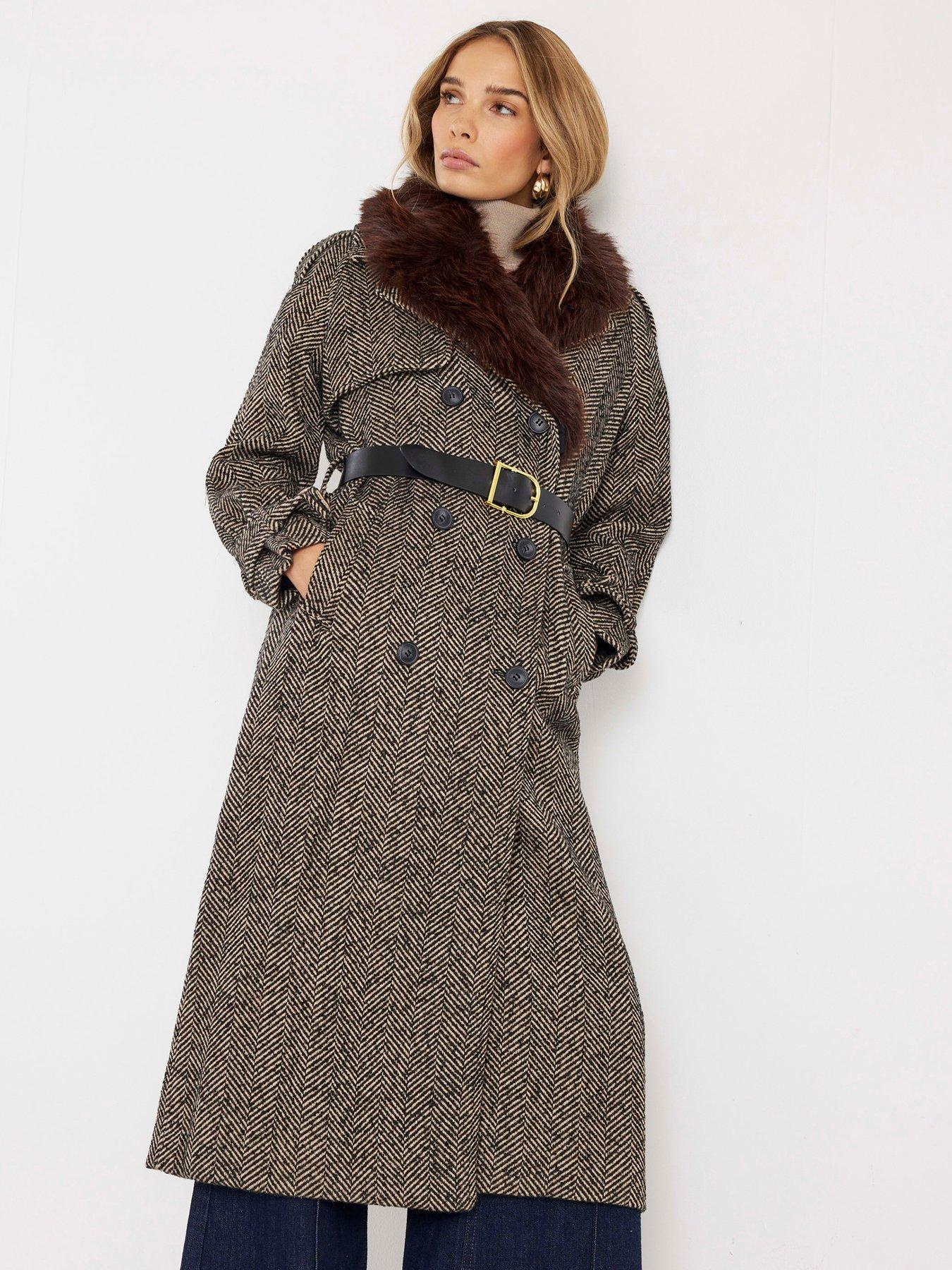 front image of river-island-wool-trench-coat-brown