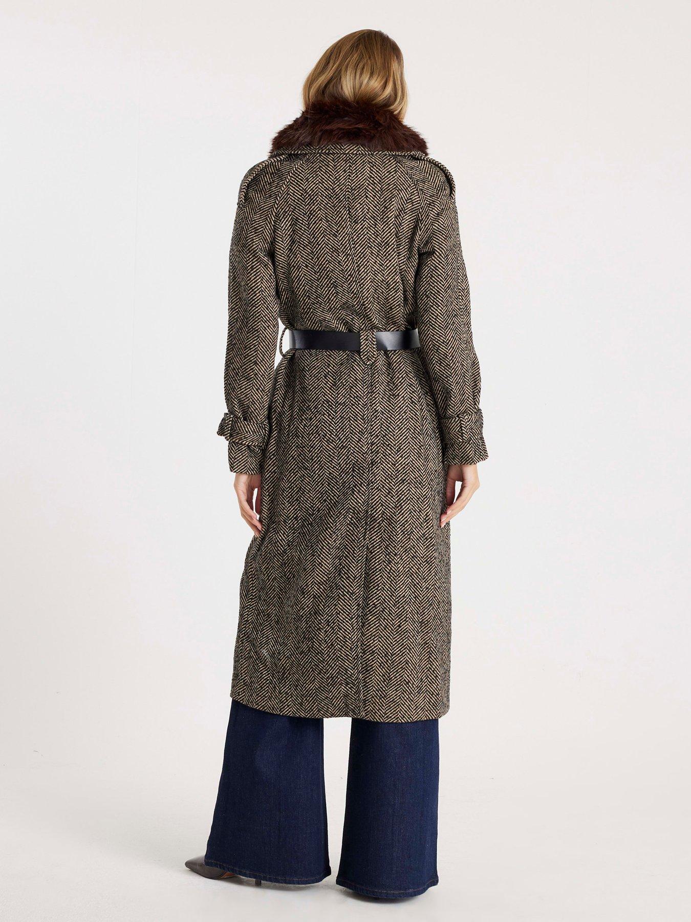  image of river-island-wool-trench-coat-brown