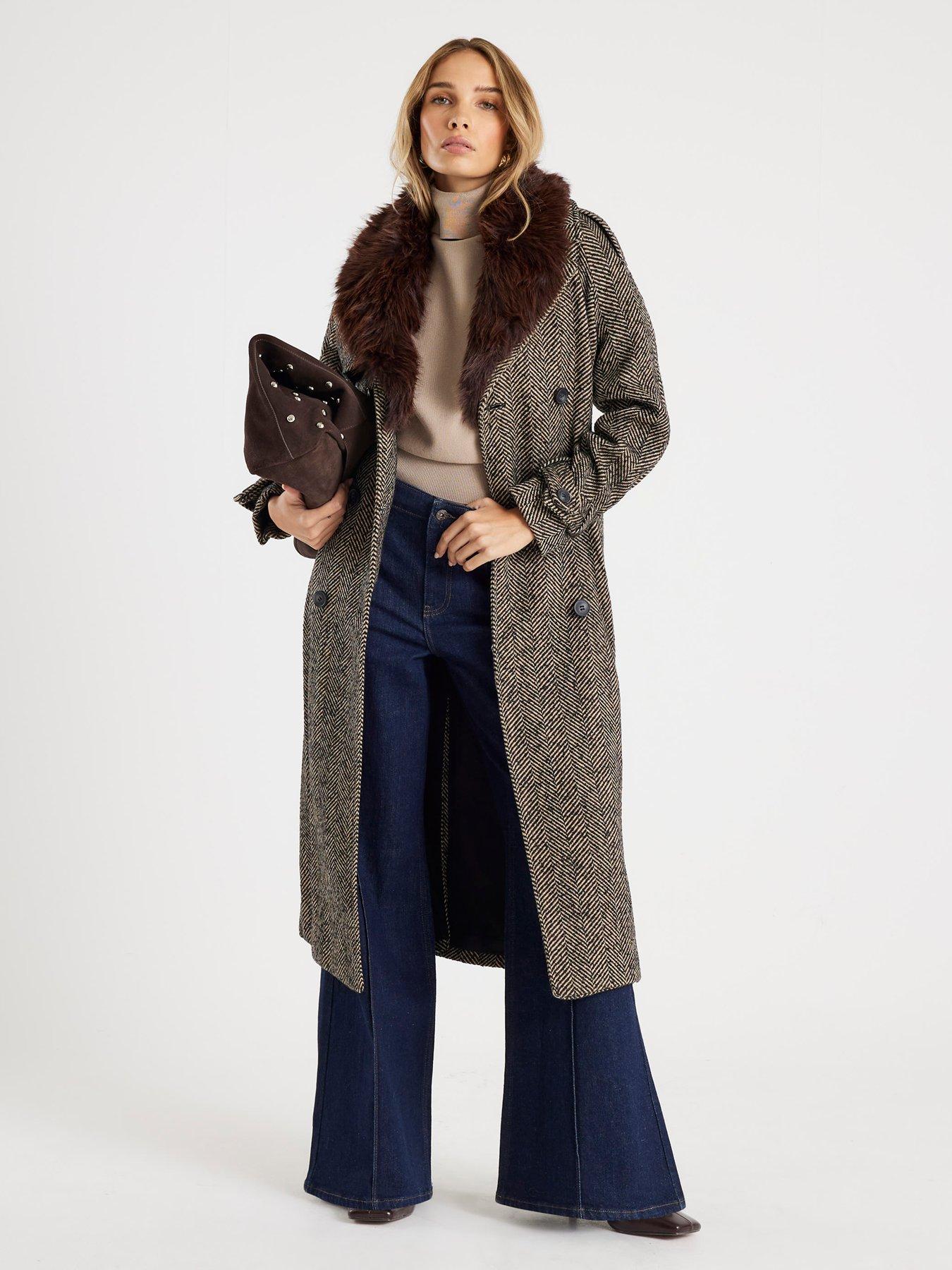  image of river-island-wool-trench-coat-brown