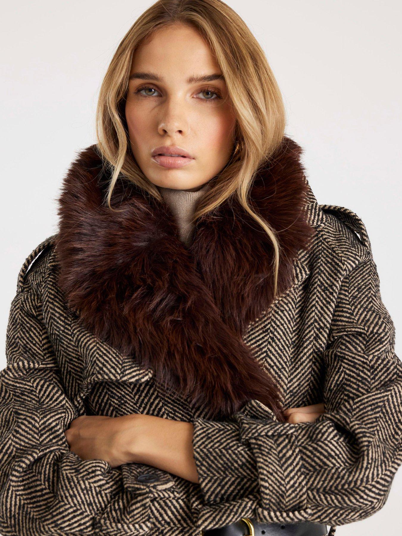  image of river-island-wool-trench-coat-brown