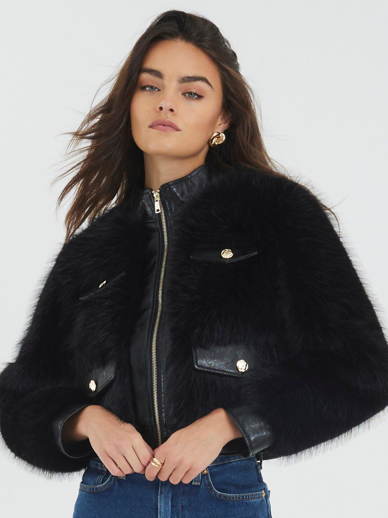 Image 1 of 4 of River Island Plush Trophy Jacket - Black