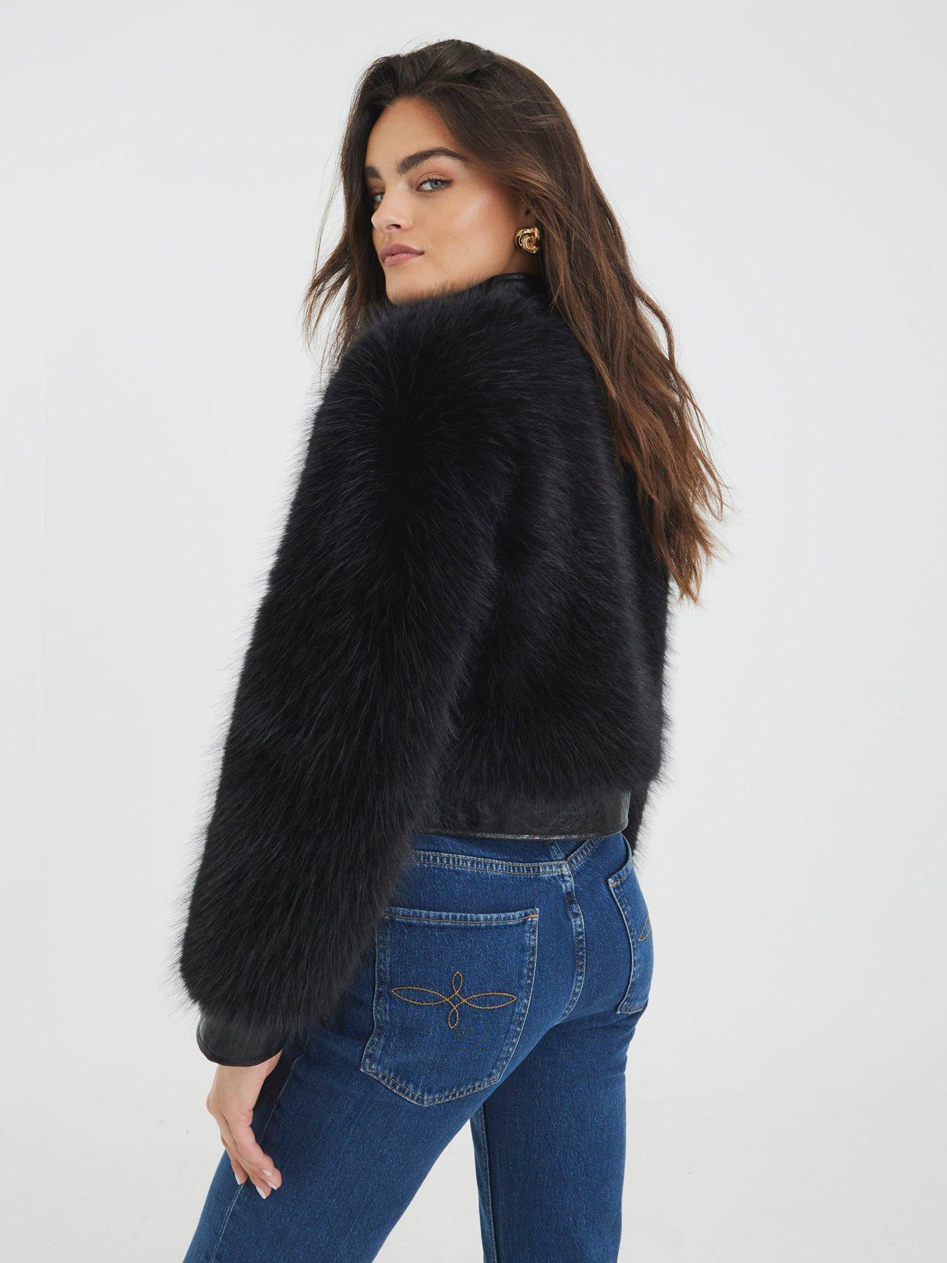 Image 2 of 4 of River Island Plush Trophy Jacket - Black
