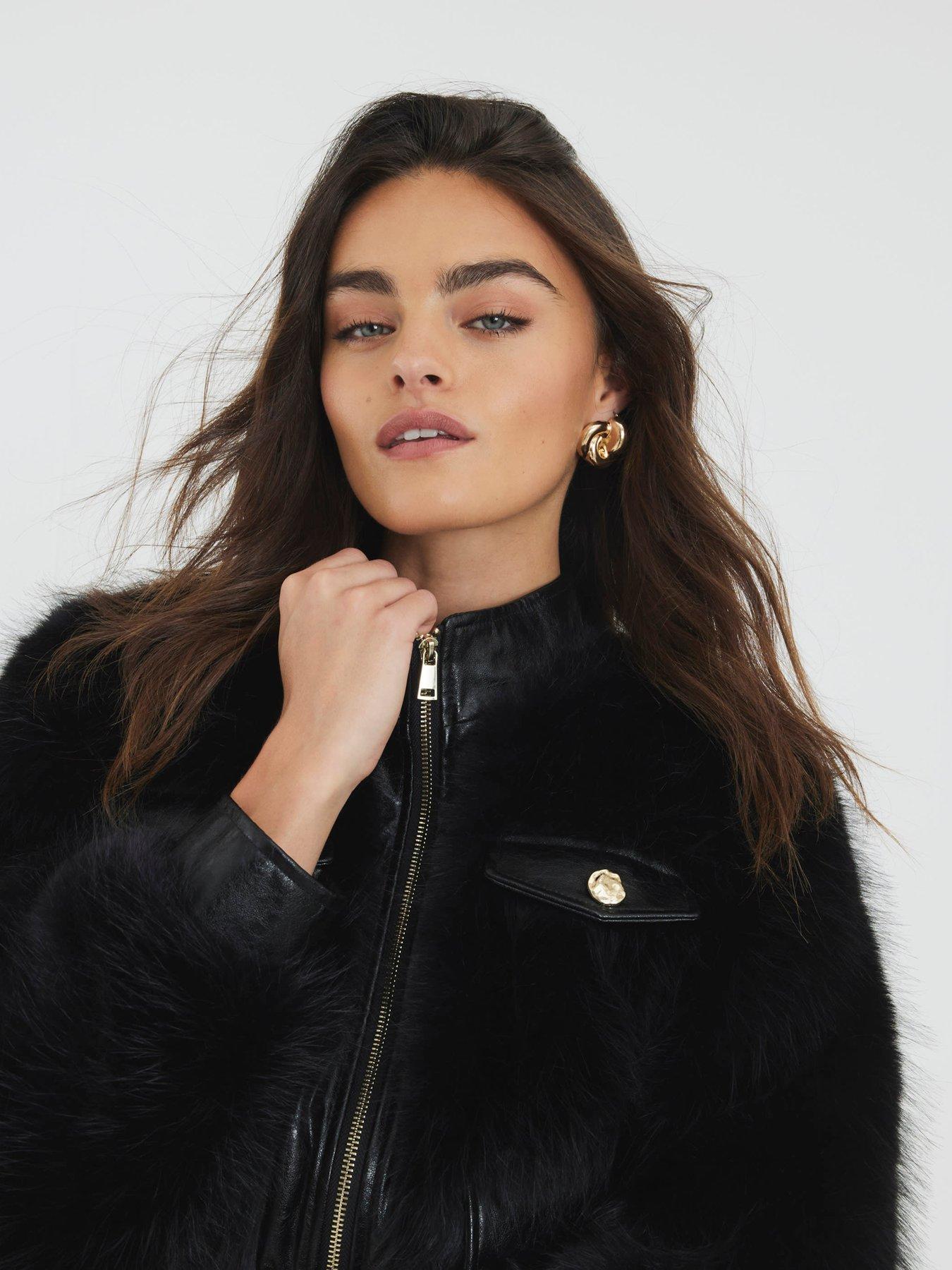 Image 4 of 4 of River Island Plush Trophy Jacket - Black