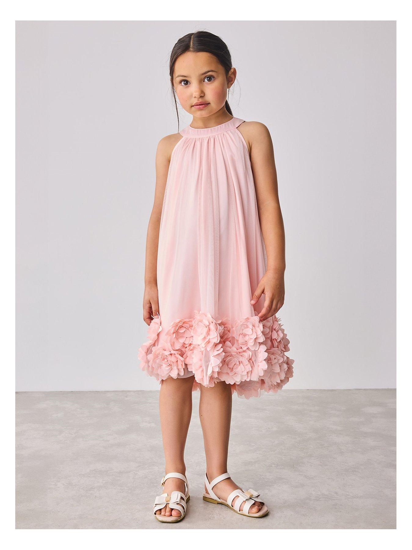 undefined Girls Flower Hem Dress - Pink