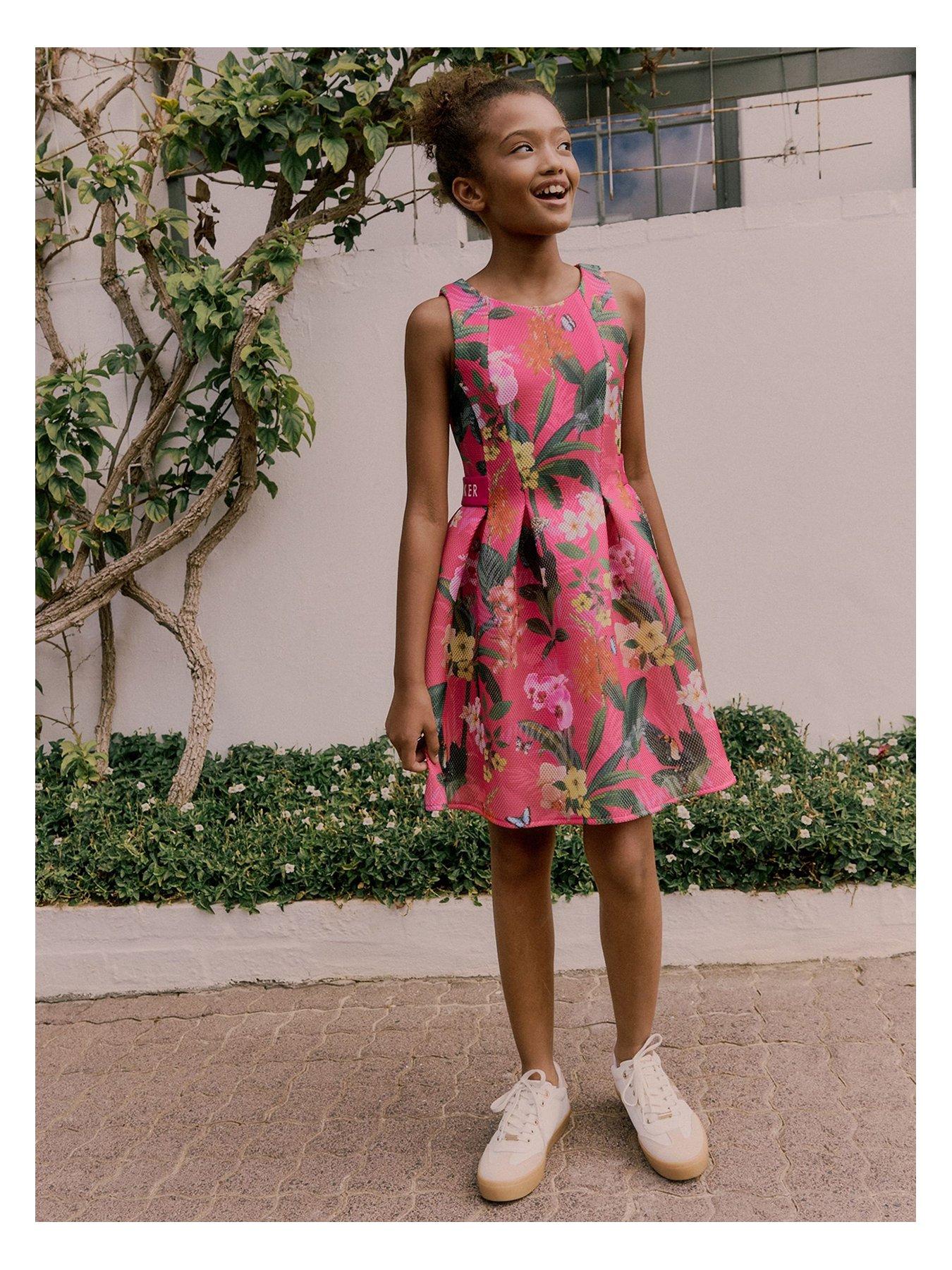 undefined Girls Floral Print Dress - Pink