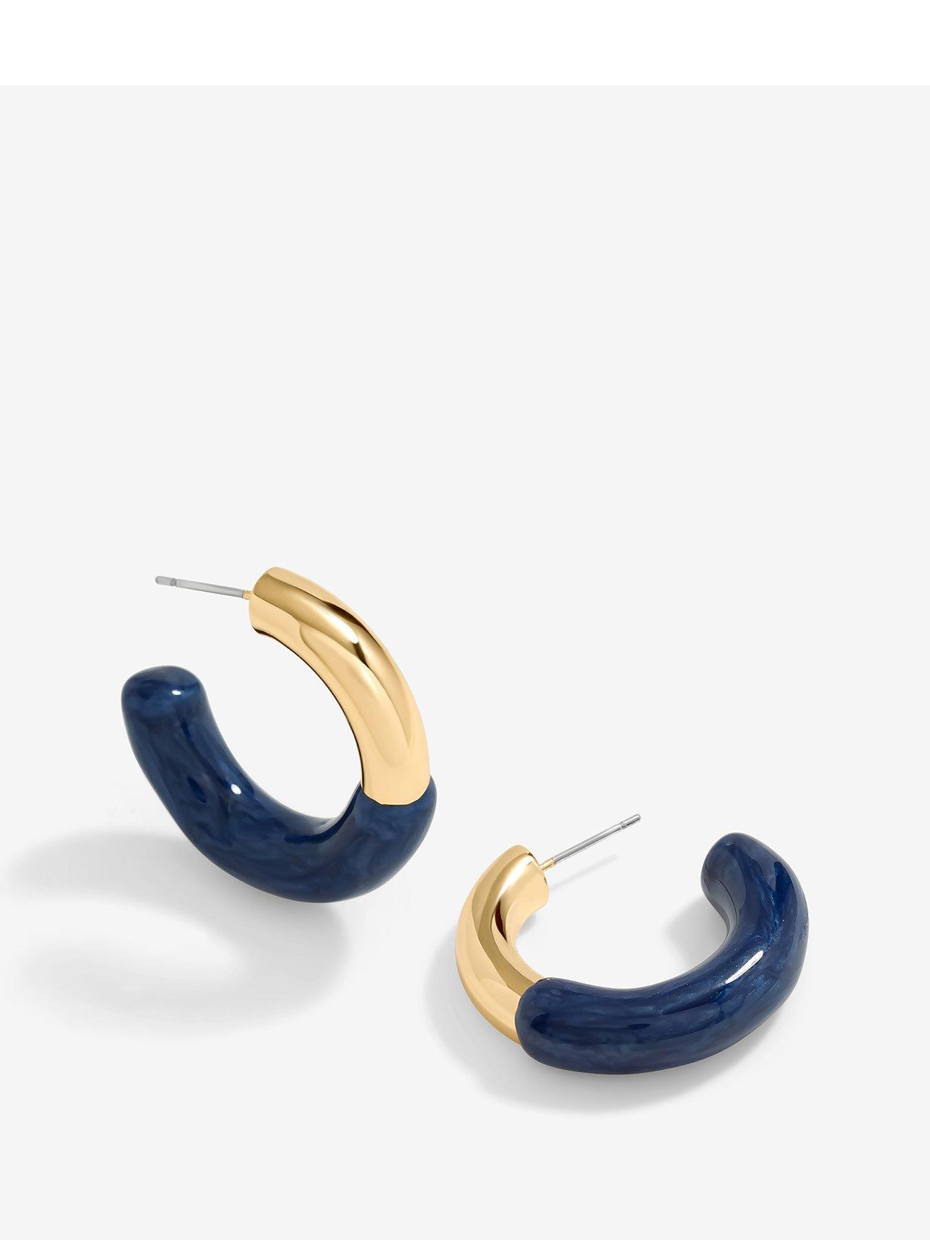 mood-gold-blue-half-enamel-hoop-earrings