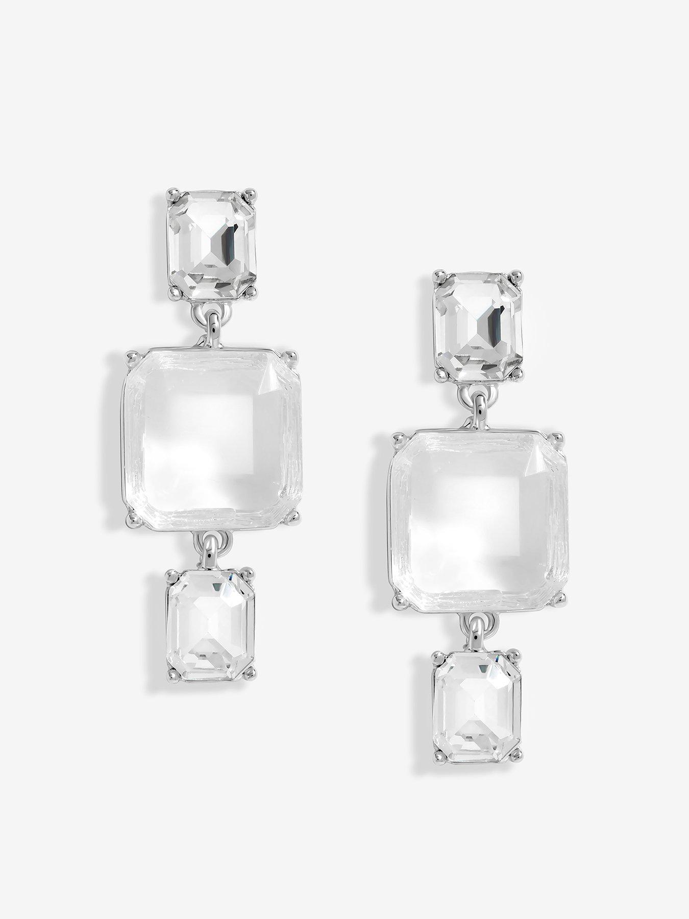 image of mood-silver-crystal-facet-three-drop-earrings