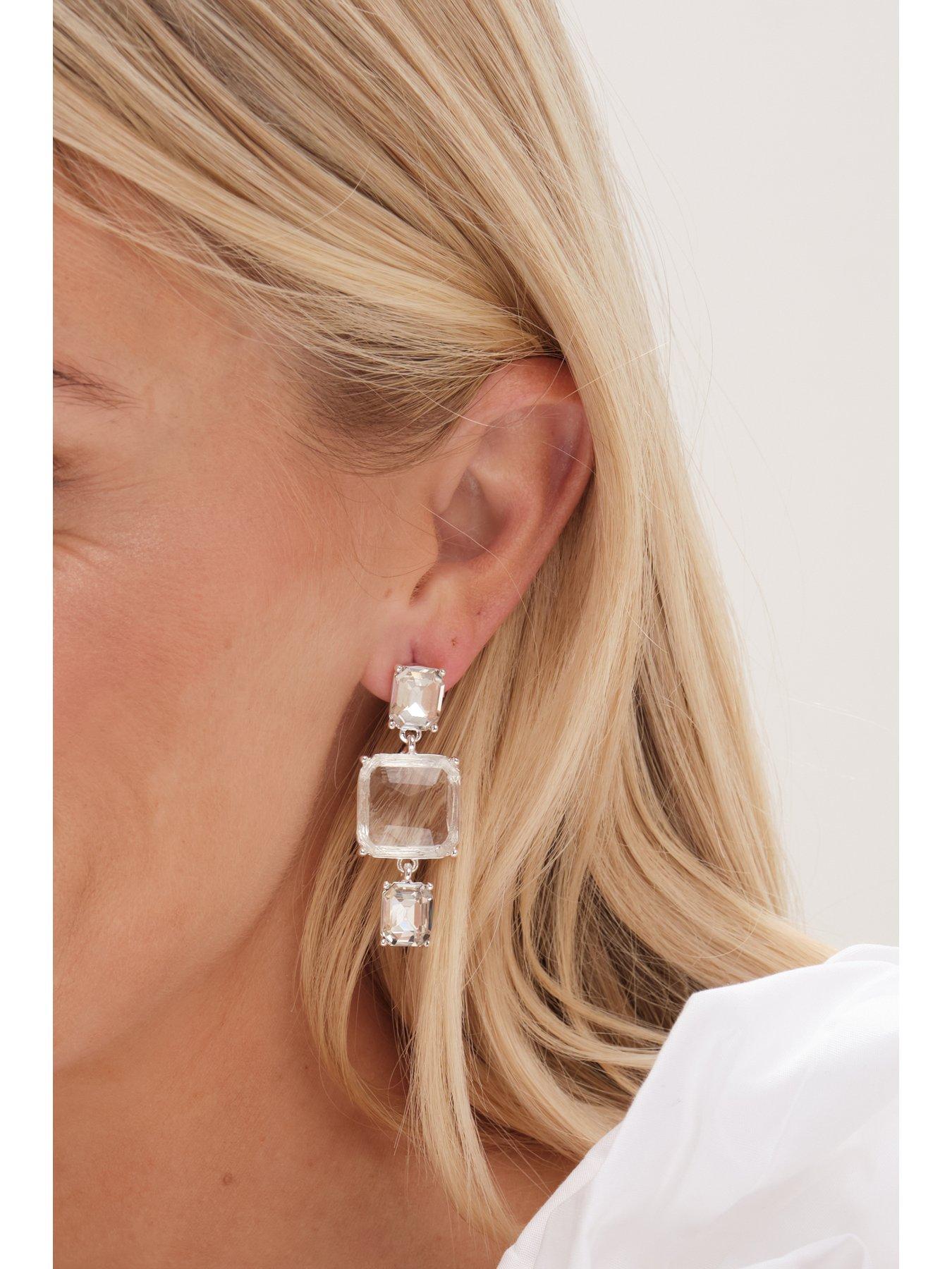  image of mood-silver-crystal-facet-three-drop-earrings