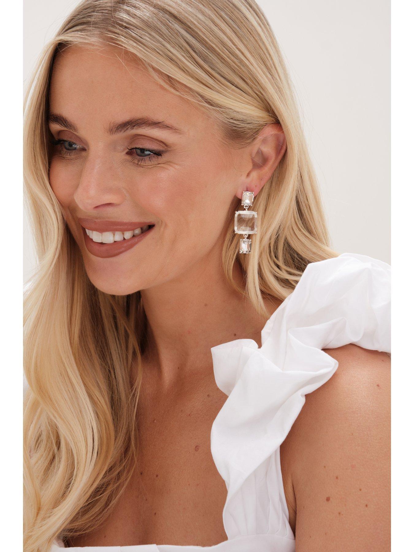  image of mood-silver-crystal-facet-three-drop-earrings