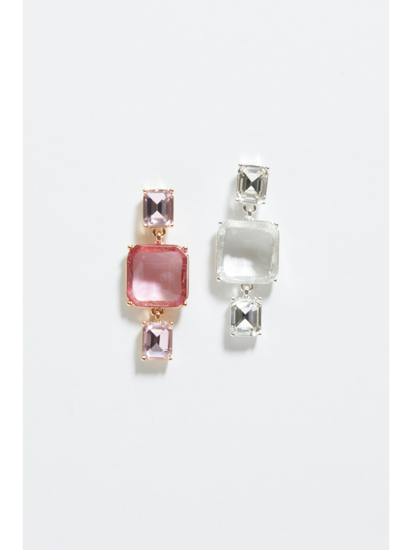  image of mood-silver-crystal-facet-three-drop-earrings