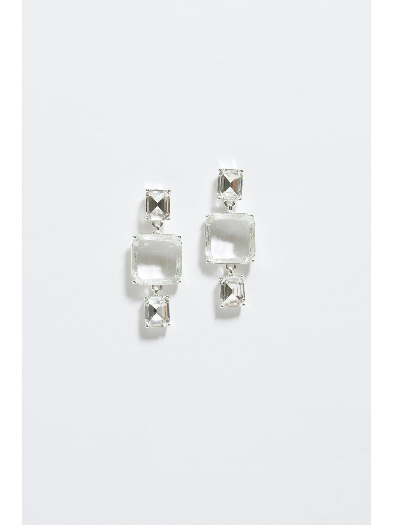  image of mood-silver-crystal-facet-three-drop-earrings