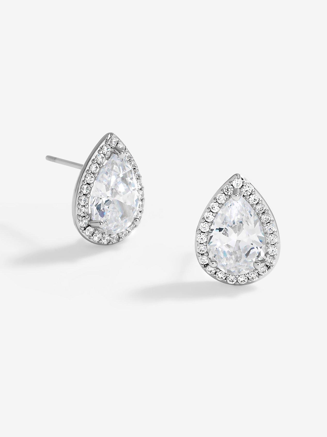  image of jon-richard-rhodium-plated-cubic-zirconia-crystal-peardrop-stud-earrings-gift-boxed
