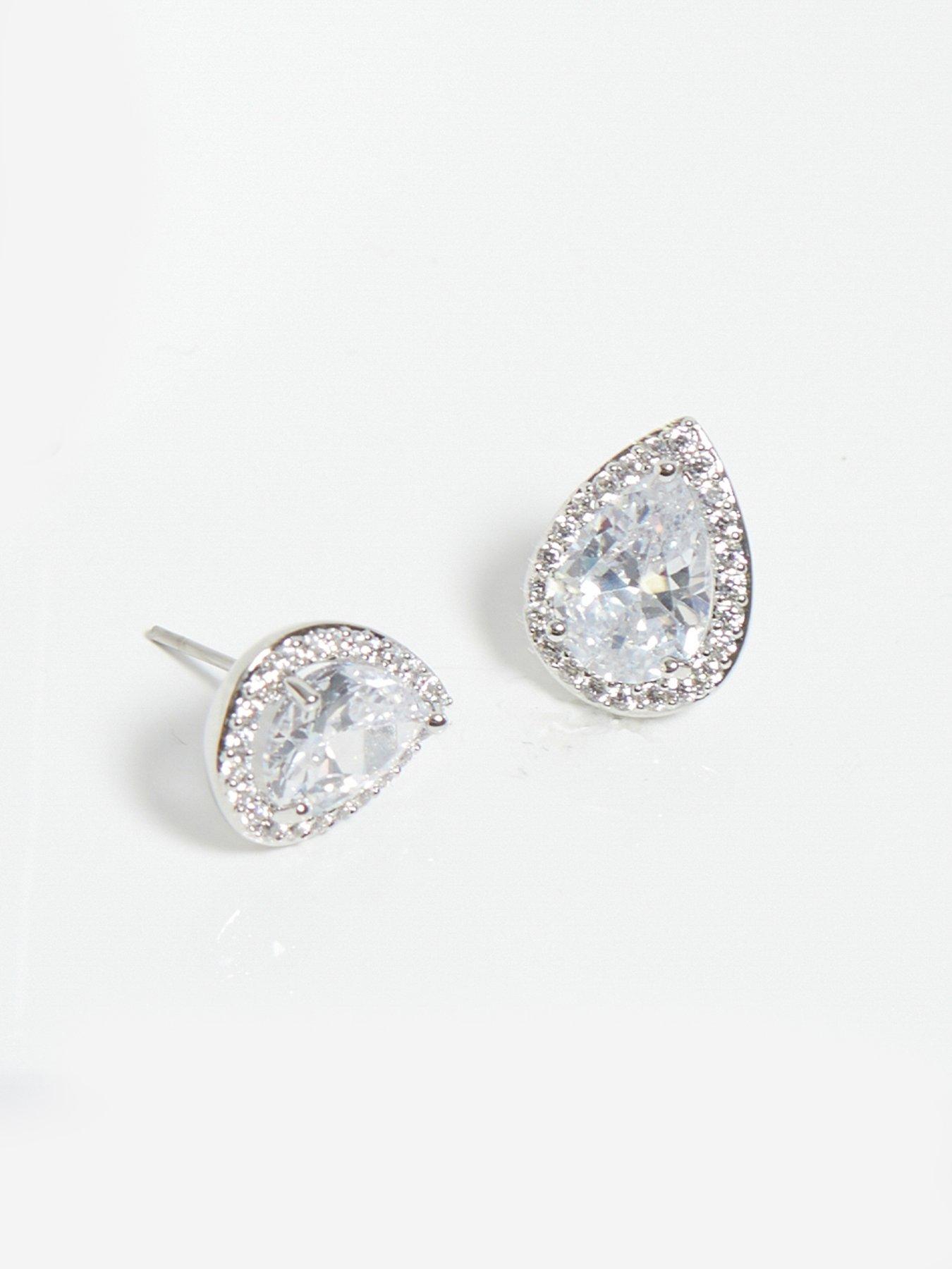  image of jon-richard-rhodium-plated-cubic-zirconia-crystal-peardrop-stud-earrings-gift-boxed