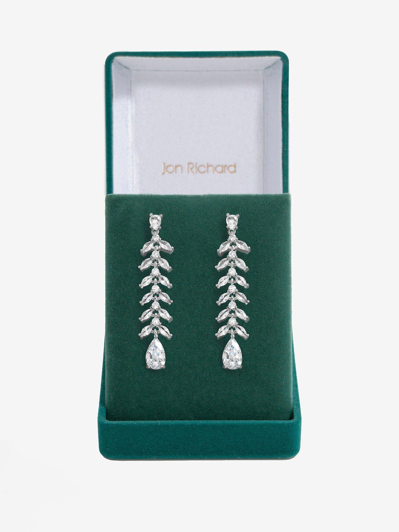 undefined Rhodium Plated Cubic Zirconia Leaf earrings - Gift Boxed