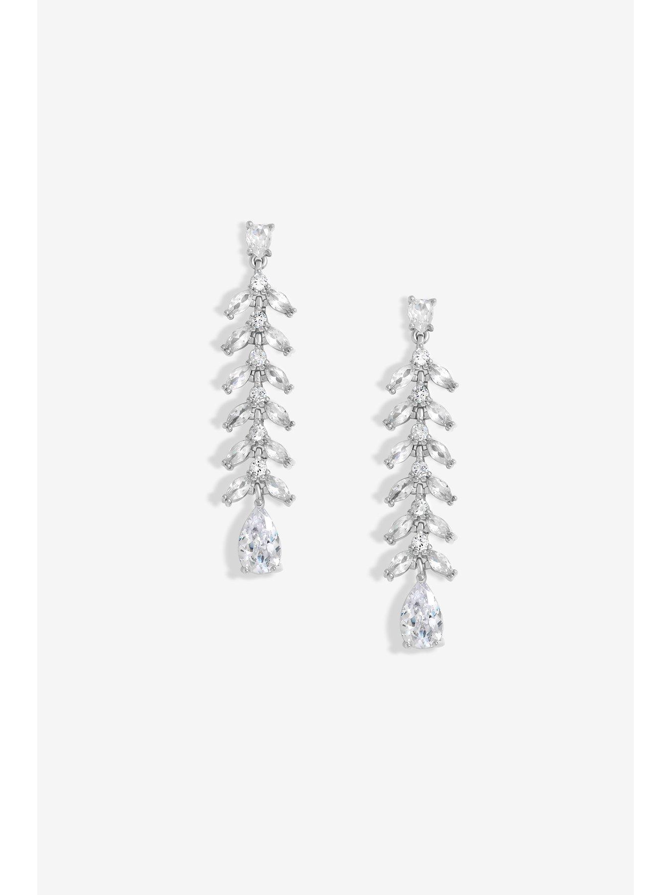  image of jon-richard-rhodium-plated-cubic-zirconia-leaf-earrings-gift-boxed