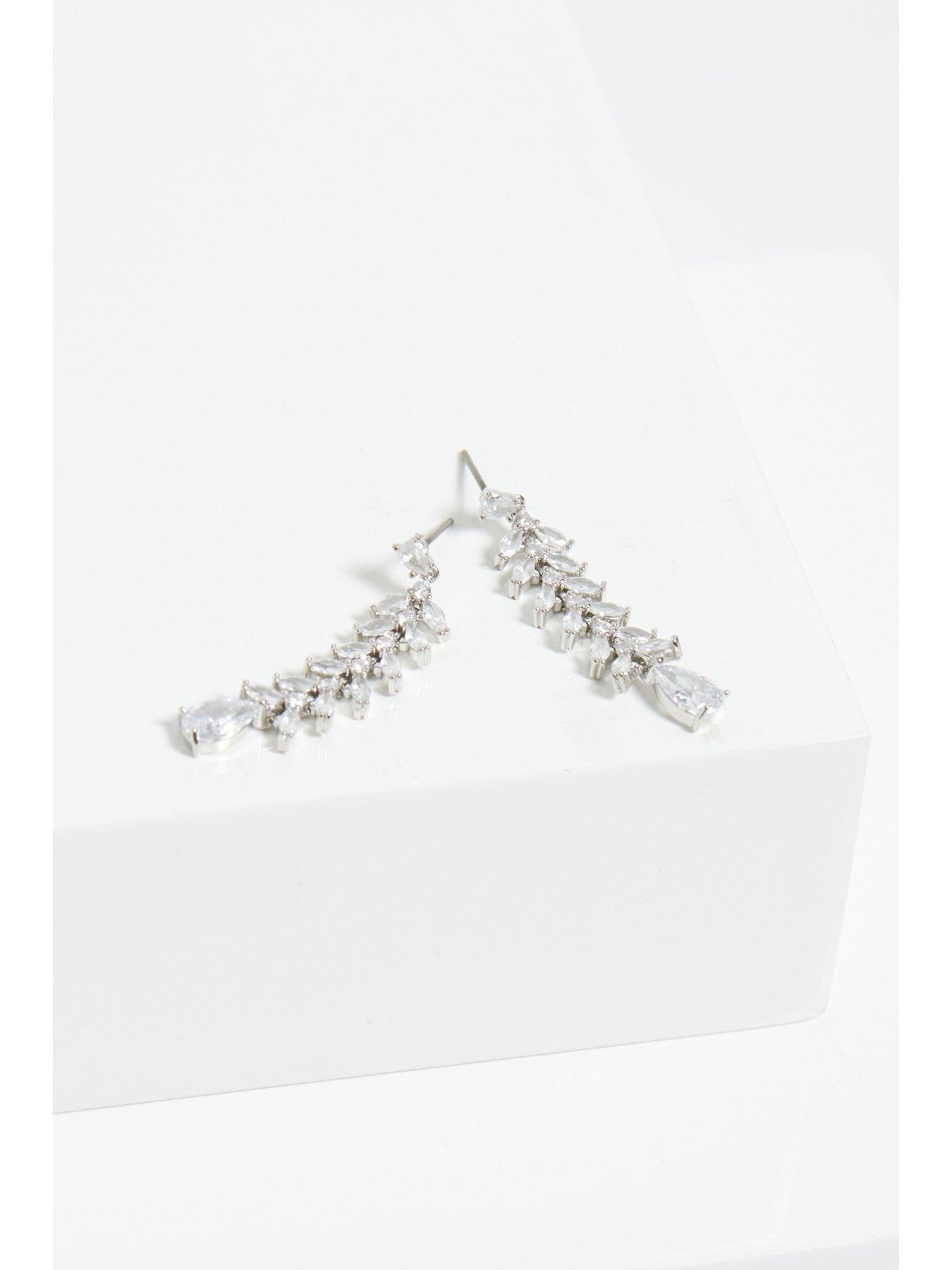  image of jon-richard-rhodium-plated-cubic-zirconia-leaf-earrings-gift-boxed