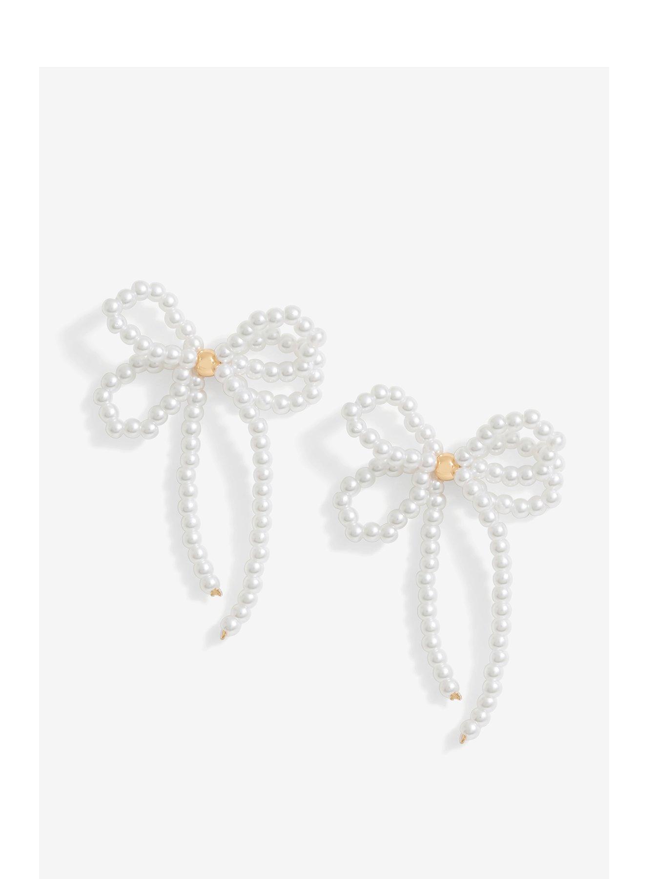  image of mood-gold-pearl-bow-drop-earrings