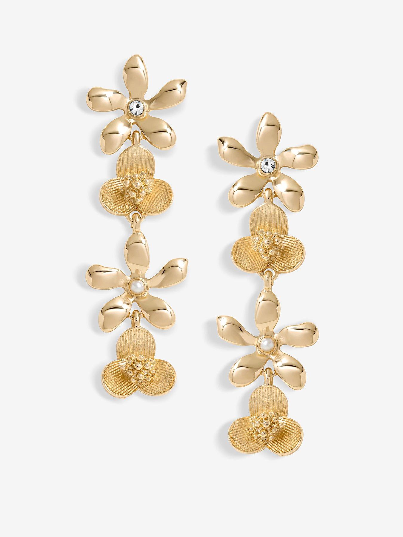  image of mood-gold-mixed-flower-linear-drop-earrings