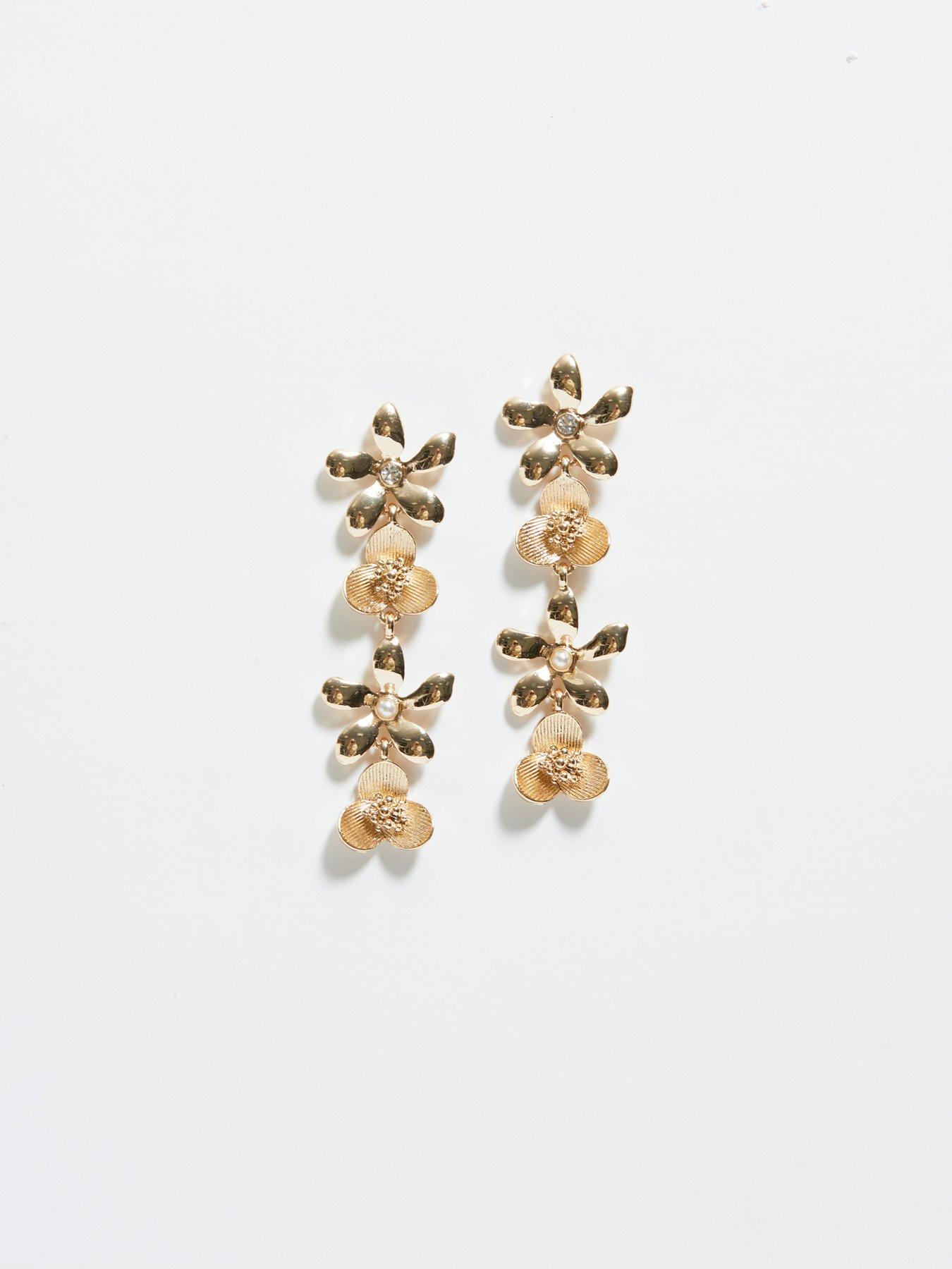  image of mood-gold-mixed-flower-linear-drop-earrings