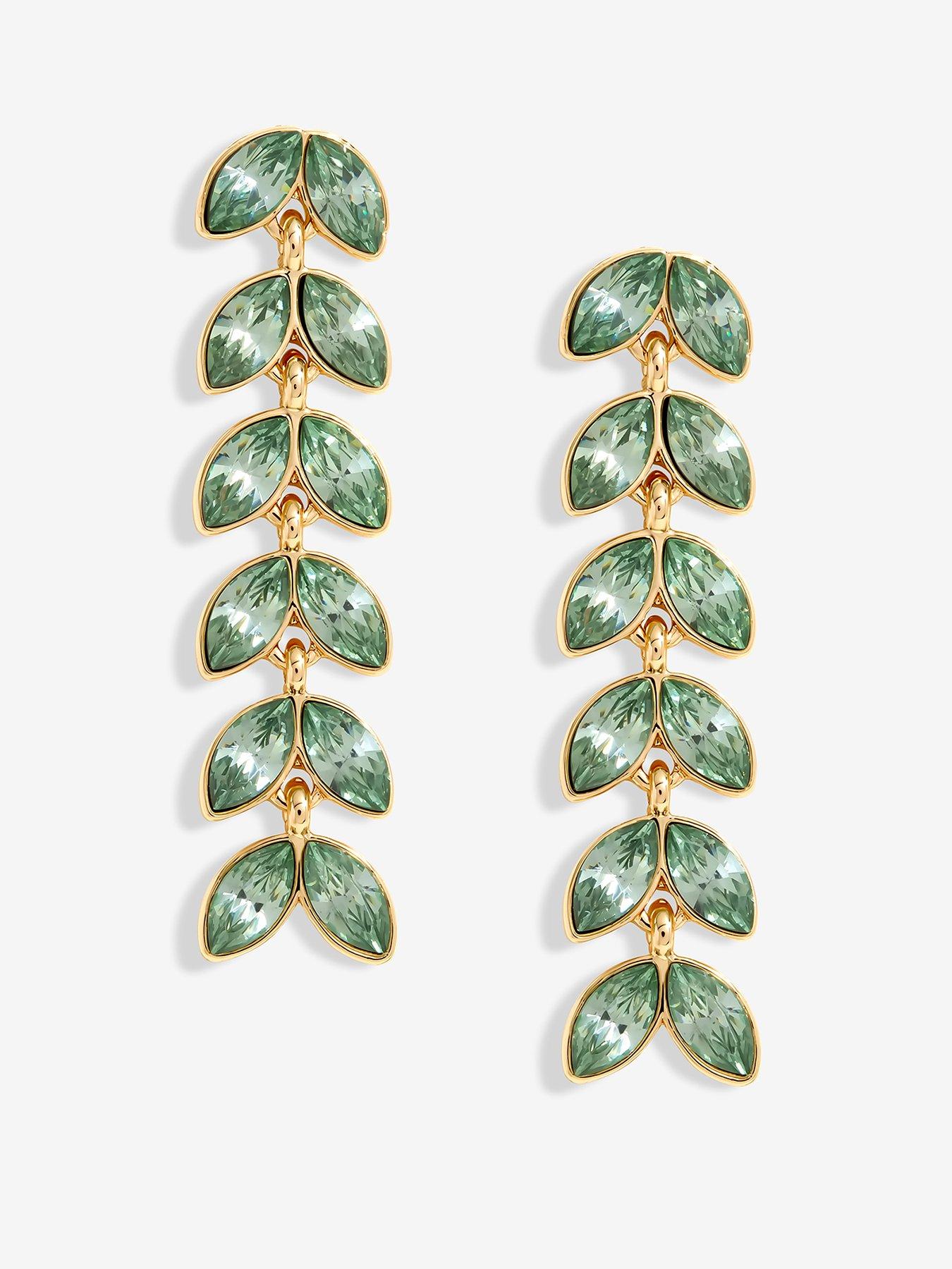  image of mood-gold-green-leaf-linear-drop-earrings