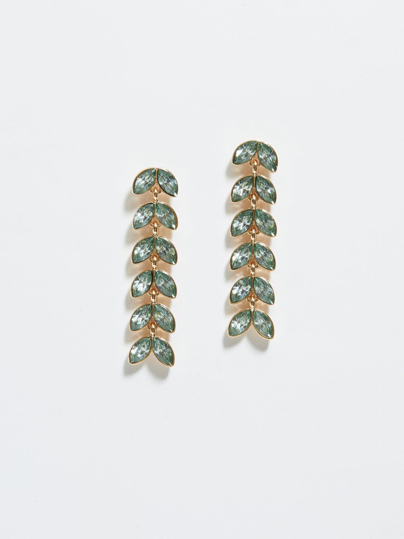  image of mood-gold-green-leaf-linear-drop-earrings
