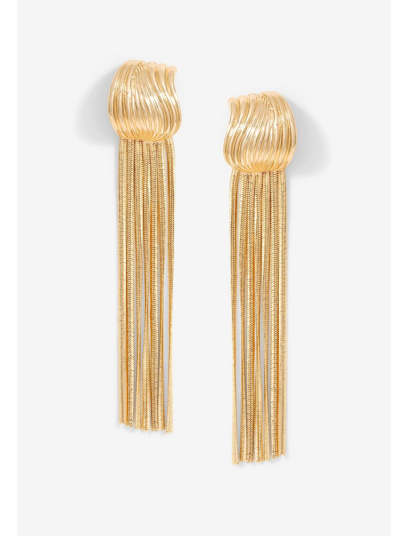 Image 1 of 4 of Mood Gold Ridged Snake Chain Statement Drop Earrings