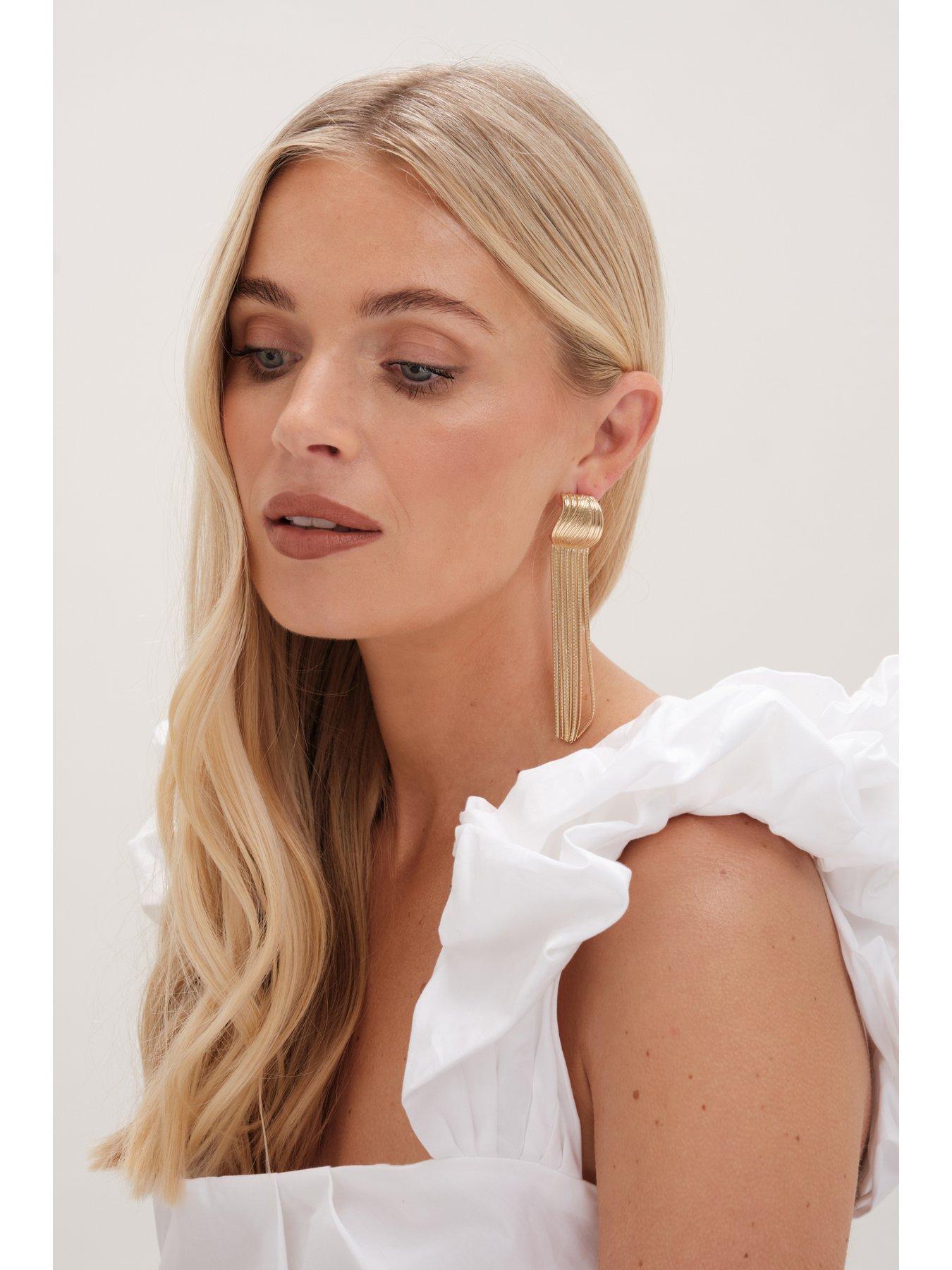 Image 2 of 4 of Mood Gold Ridged Snake Chain Statement Drop Earrings