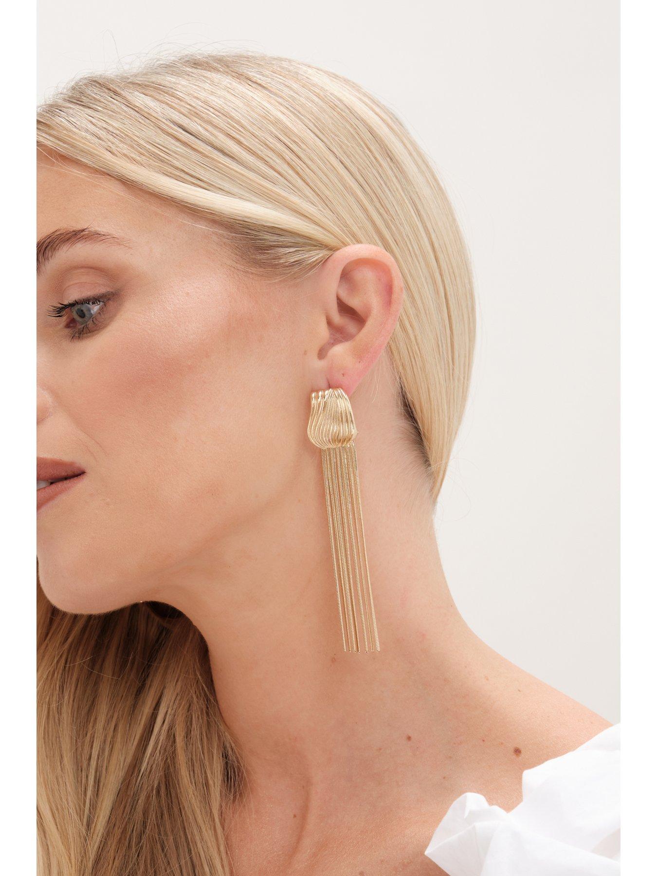 Image 3 of 4 of Mood Gold Ridged Snake Chain Statement Drop Earrings