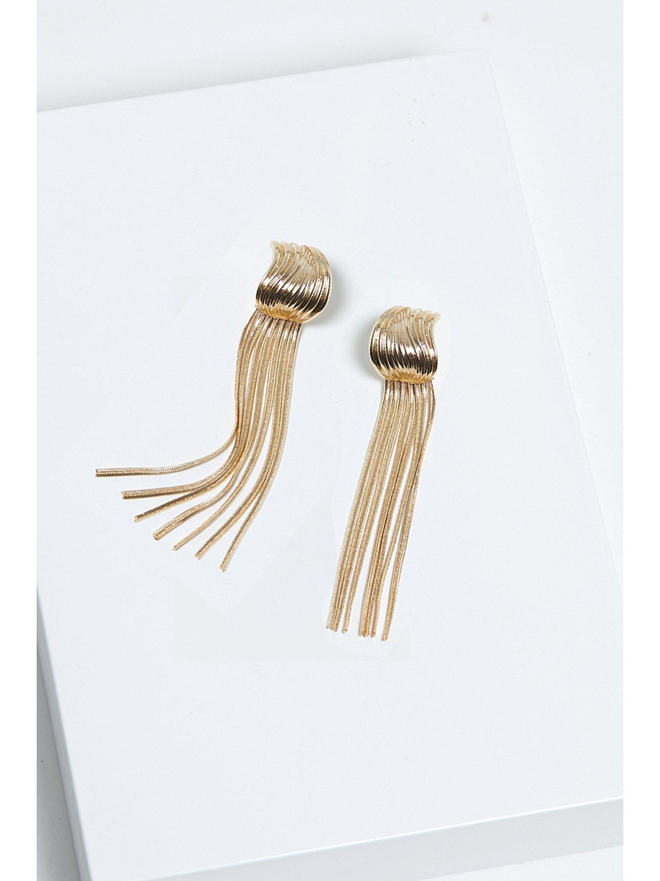 Image 4 of 4 of Mood Gold Ridged Snake Chain Statement Drop Earrings