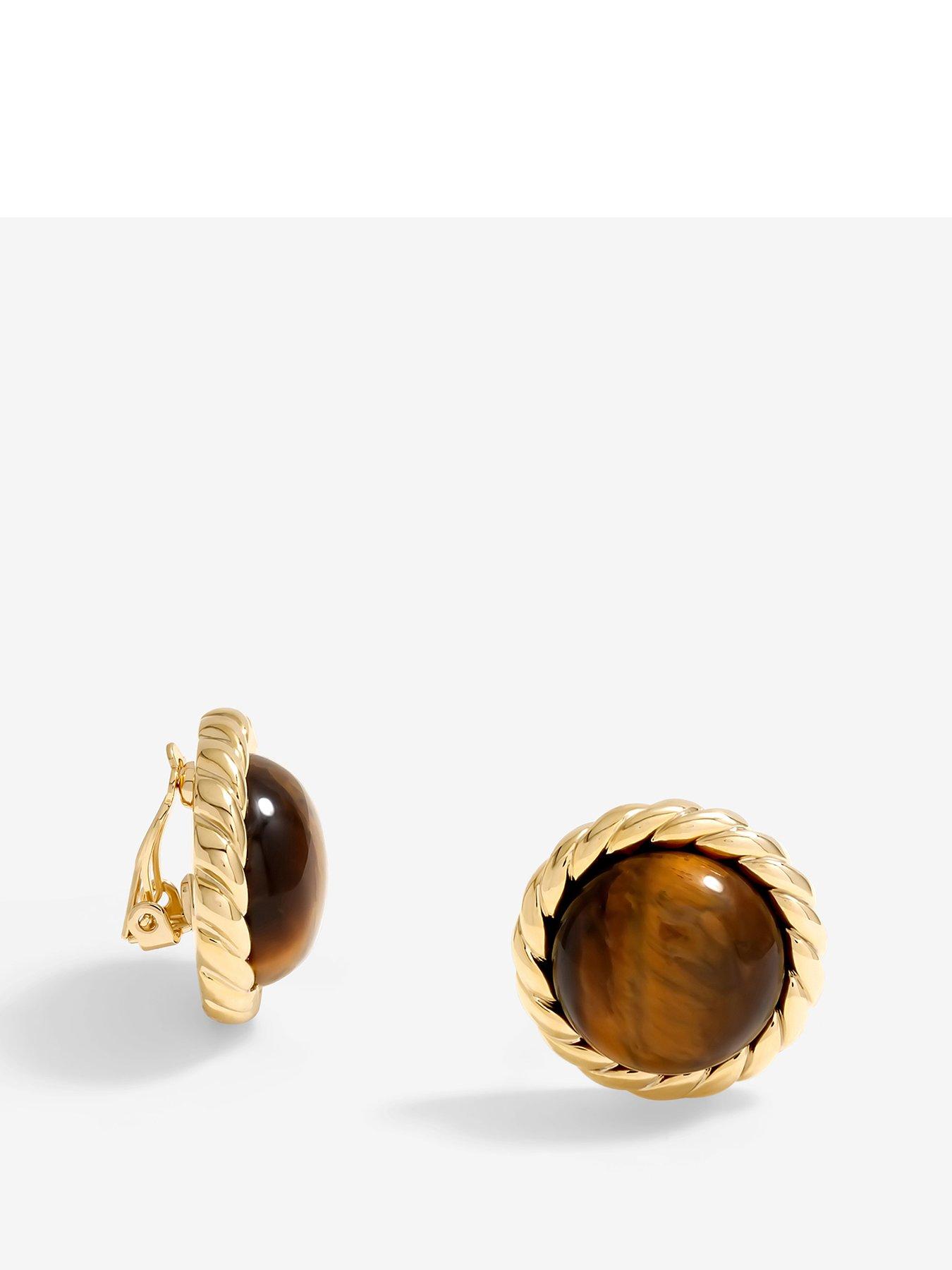 undefined Gold Plated Tigers Eye Clip earrings