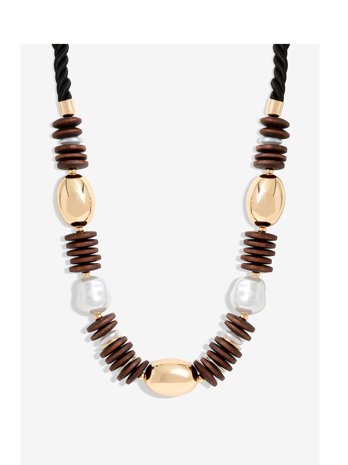  image of mood-gold-wood-and-pearl-stacker-statement-necklace