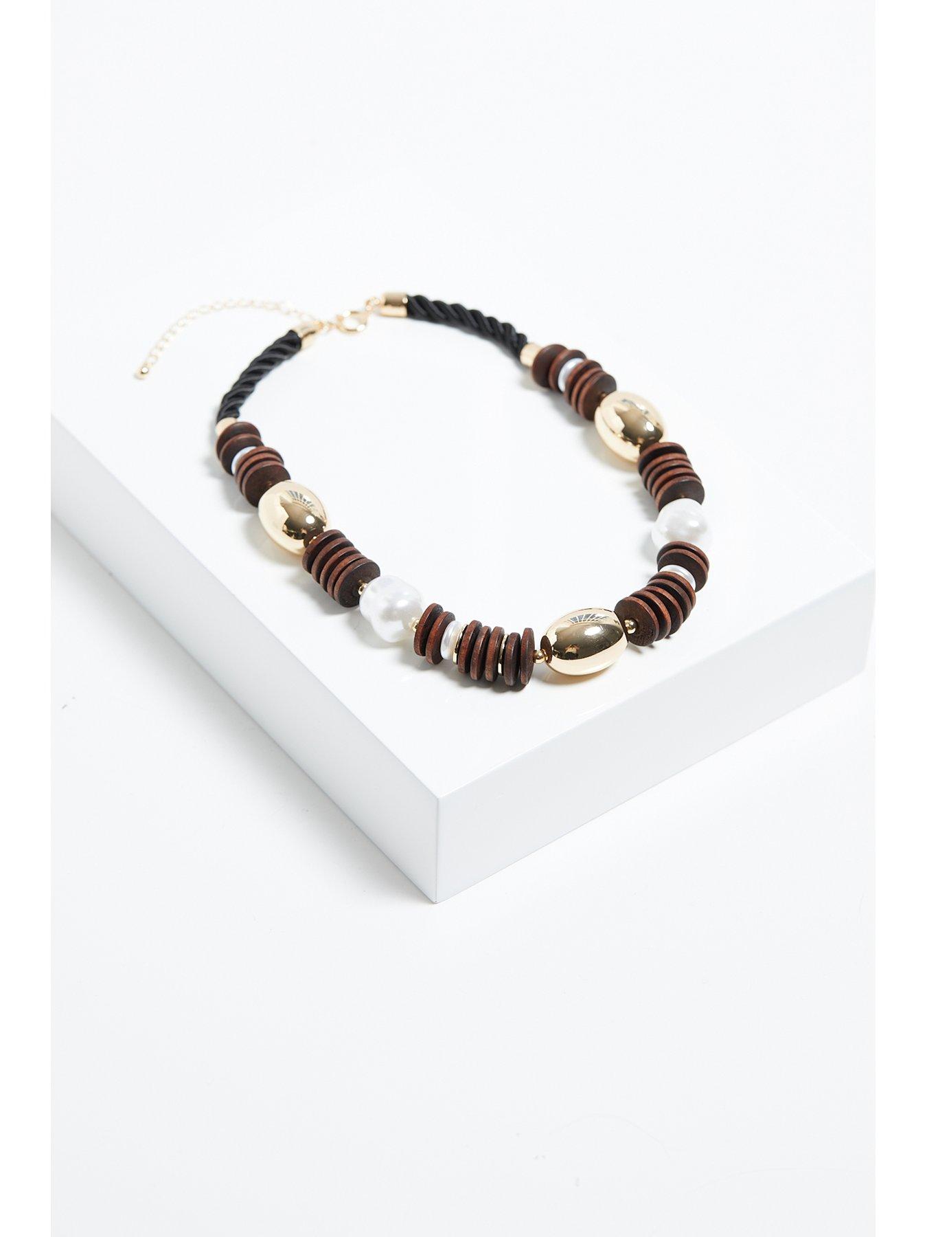  image of mood-gold-wood-and-pearl-stacker-statement-necklace