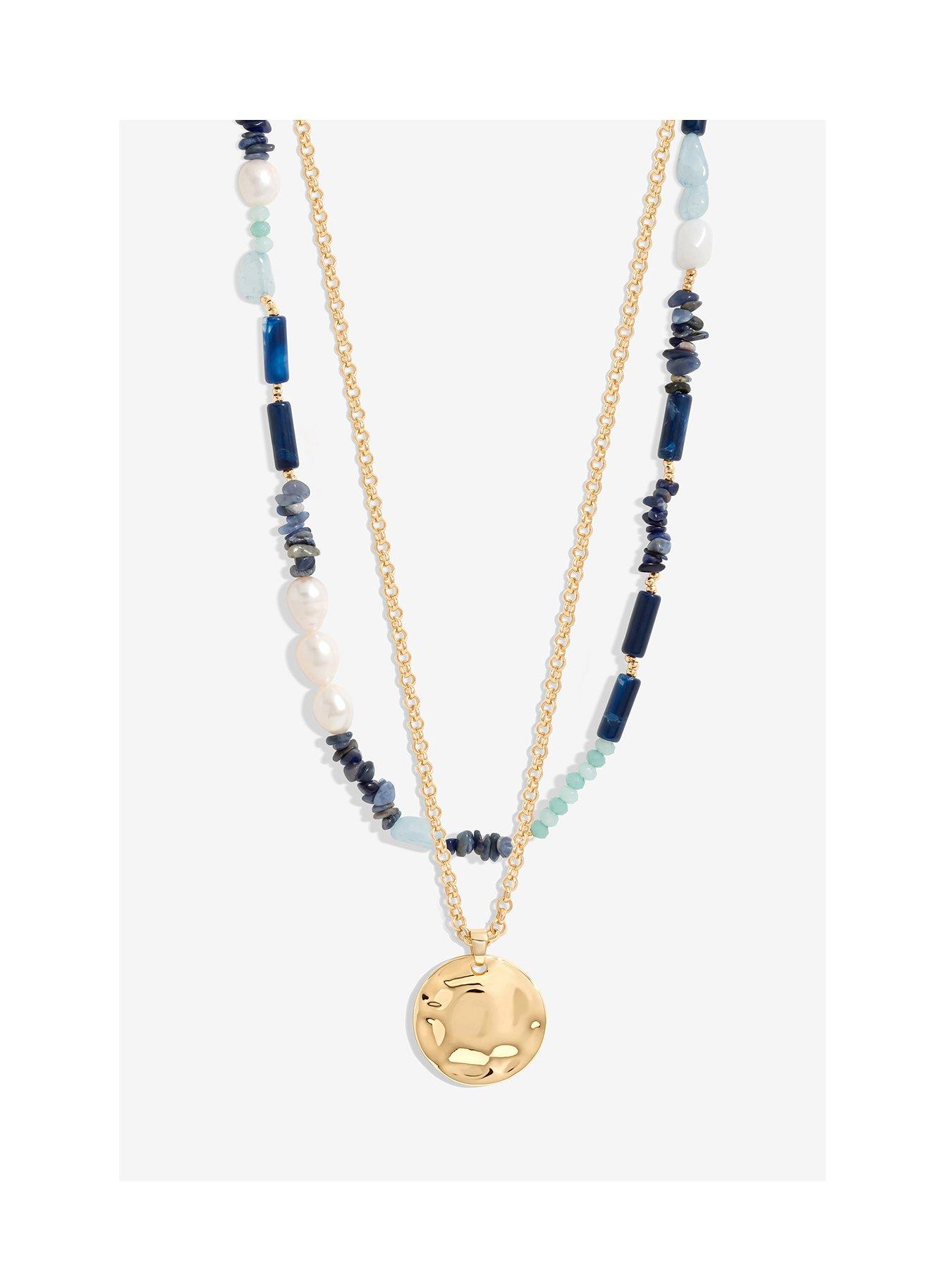  image of mood-gold-blue-bead-and-molten-disc-layered-necklace-pack-of-2