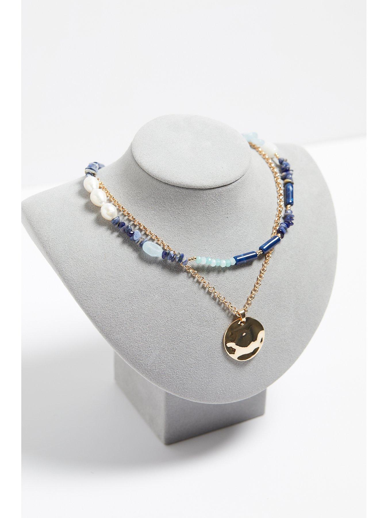  image of mood-gold-blue-bead-and-molten-disc-layered-necklace-pack-of-2