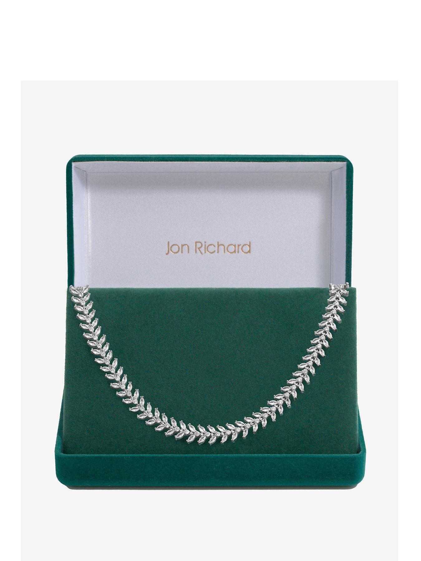 undefined Rhodium Plated Cubic Zirconia Rhodium Plated Leaf Adjustable Toggle Necklace - Gift Boxed
