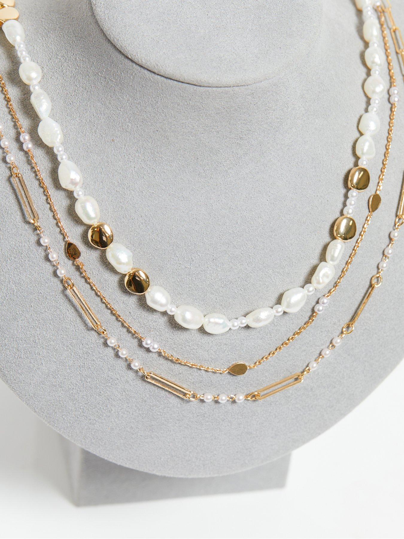  image of inicio-gold-plated-semi-precious-pearl-and-chain-layered-necklace-gift-pouch